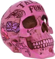 Nemesis Now Pink Traditional Tribal Tattoo Fund Skull Money Box, 15cm