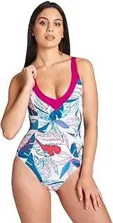 [arena] Women's W Cecilia Wing Back ONE Piece One Piece Swimsuit, White Multi-Grape Violet