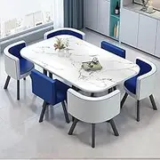 Dining Table and 6 Chairs Set, Office Conference Tables Coffee Desk Meeting Room Negotiation Coffee Table for Dining Room, Living Room(Blue 1)