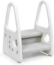 BABY JOY Kids Step Stool, Toddler Step Ladder with Safety Handles & Non-Slip Steps, 2-Tier Step Learning Tower for Toilet Potty Training, Kitchen Counter, Bathroom, Holds up to 50 KG (Grey)