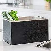 KAZAI. Design Kitchen Compost Bin -Holma- | 1.2 GAL. / 4.5L, Dishwasher Safe and Made of Real Wood Veneer | Kitchen Countertop Compost Bin for Organic Waste | Oak, Black
