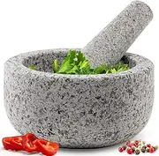 Heavy Duty Large Mortar and Pestle Set,100% Granite, Non Slip Base, Make Fresh Guacamole, Salsa, Pesto, Stone Grinder Bowl, Herb Crusher, Spice Grinder (Gray(Unpolished), 1.5Cup)