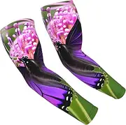 [FSCEV] Purple Butterfly Sun Protection Arm Sleeves Outdoor Essentials Cooling Compression Golf Hiking Cycling