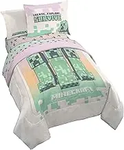 Minecraft Creeper Full Comforter Set - 7 Piece Bedding Includes Sheet Set & Pillow Covers - Super Soft Pink & Green Kids Bedding