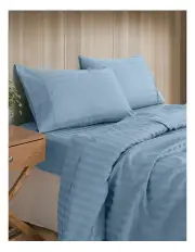 [Royal Comfort] 1200 Thread Count Cotton Striped King Sheet Set in Light Blue