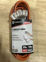 5-PACK25ft 14/3 Medium Duty 3-Outlet Lighted End Indoor/Outdoor Extension Cord
