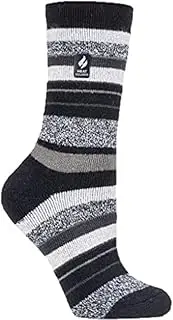 [HEAT HOLDERS] | Sockshop | Ladies Winter Warm Thermal Lite Socks | Medium/Lite TOG 1.6 and casual shoe fit | Women's UK4-8 US5-9 | Peony Black Stripe