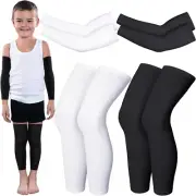 4 Pairs Kids Compression Arm & Leg Sleeves for Basketball - Black & White