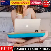 Portable Lap Tray w/ Bean Bag Cushion Bamboo Laptop iPad Table Desk Pillow Blue