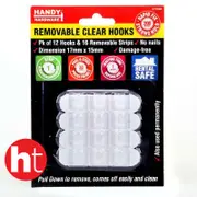 Handy Hardware Removable Hooks Clear Plastic 1.7xm x 1.5cm 12pk