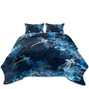 X-ray Blue Flowers and Dragonflies Coverlet