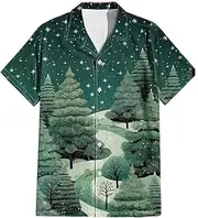 [Generic] Men Snowflake Print Short Sleeve Shirt - V Neck Front Button Short Sleeved Top Shirt - Dailywear, Streetwear, Leisure, Summer Shirts for Men - Relaxed Fit Lapel Lightweight Holiday Shirt