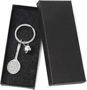 Honbay 1PCS Metal Cute Mini Tennis Racket Ball Set Key Ring Chain with A Gift Box