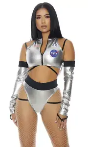 Sexy Forplay To The Moon Astronaut Metallic Silver Costume 551568