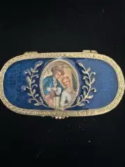 VTG 1970s Victorian Solid Perfume Keepsake By Estée Lauder Royal Blue ENAMEL Ori