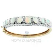 11.50 CARAT GENUINE OPAL AND DIAMOND VINTAGE BANGLE BRACELET SET IN 18K GOLD