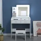 NNEDSZ Diana Vanity Set with Shelves Cushioned Stool and Lighted Mirror- White