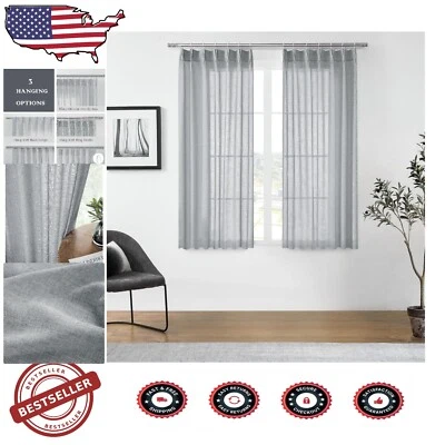 Sophisticated Pinch Pleat Semi Sheer Curtains, 40"x63", 2 Panels in Gray/White