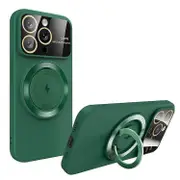 For iPhone 15 Pro Max Large Window MagSafe Magnetic Holder Phone Case - Dark Green