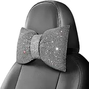 surpassme Rhinestone Car Headrest Neck Pillow for Driving with Bling Bling Crystal Bows Pillow Car Accessories for Women