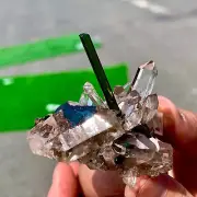 40G Natural Green tourmaline with specularite quartz crystal cluster mineral