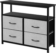 AZL1 Life Concept 6 Dresser with Shelves-Storage Chest for Bedroom, Living Room, Hallway, Closet Organizer with Sturdy Steel Frame, Wooden Shelf, Removable Fabric Drawers, Grey with Black