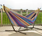 Tropical Hammock with Space Saving Steel Stand, Double Cotton Fabric & Carry Bag