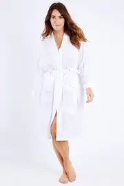 Swiss Dots White Cotton Kimono--LINU-800095