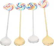 ERINGOGO 4Pcs Stainless Steel Mixing Spoons Lollipop Shaped Coffee and Ice Spoons Ergonomic Design for Easy Stirring for Desserts and Appetizers