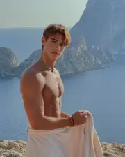 [B930] Handsome Male Cute Model Showing Off Body And Muscles On Beach Water