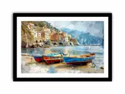 Boats on the Shore Framed print Art Poster