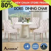 ALFORDSON 4x Dining Chair Kitchen Lounge Retro Button Tufted Wooden Fabric Beige
