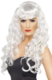 Glamour Siren Womens Long White Curly Wig