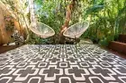 2 x 200x270cm Funky Retro Flowers Grey and White Outdoor Plastic Rug/Mat