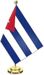 Cuba Desk Small Flag Set,5×8 Inch Mini Cubans Desktop Banner,12" Metal Solid Pole Decor,Tiny Digital Printed Polyester Banner With Golden Base