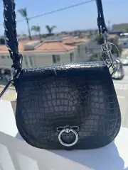 NWT Rebecca Minkoff small Jean black leather saddle bag croc embossed w/dustbag