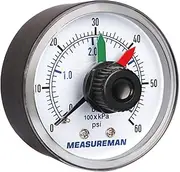 MEASUREMAN Boxed Pressure Gauge with Dial Replacement for Select Filters, 2" x 1/4" NPT Back, 0-60psi/4bar, -3-2-3%