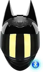 Full Face Motorcycle Helmet,Modular Cat Ear Bat Ears Helmet with Black Visor Bluetooth Headset Crash Scooter Helmets ECE Certified Motorbike Helmets for Adults Men Women