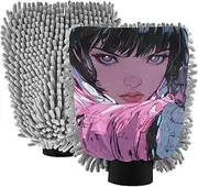 XYMZR Absorbent Microfiber Car Wash Mitt Anime Woman Hair, Funny Cute Anime Scratch Free for Cars Cleaning, Home Cleaning Mitts, 2 Pack, 10.24” L x 7.09” W
