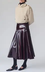[Adam Lippes] Tess Mid-Rise Lacquer-Canvas Midi Skirt