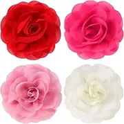 WILLBOND 4 Pieces Dog Flower Bow Collar Multicolored Pet Bow Collar Dog Charms Flower Set for Puppy Cat Pet Grooming Accessories(Red, Rose Red, Light Pink, Milk White)