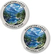 [No Thorns Media] Waterton Lakes National Park Alberta Canada 2 Pack Pinback Buttons 2.25" Fun Pins for Clothes, Backpacks, Hats, and Jackets - Cartoon, Retro, Punk Style Lapel Badges, Slogans, and Party Pins ID45000,