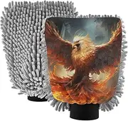 XYMZR Fantasy Phoenix Fire Absorbent Microfiber Car Wash Mitt, Funny Cute Anime Scratch Free for Cars Cleaning, Home Cleaning Mitts, 2 Pack, 10.24” L x 7.09” W