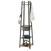 VECELO Coat Rack Freestanding, Entryway Clothes Stand with Metal Basket and 2