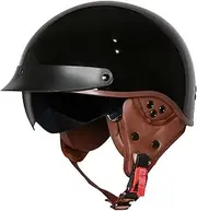 Retro Motorcycle Half Helmet DOT Certification Open Motorbike Helmet with Quick Release Buckle for Men and Women Adult Helmet F,XL=61-62CM