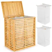 Bamboo Laundry Hamper with Lid Foldable 2-Section Sorter Space Saving Natural