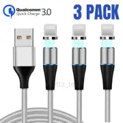 3 Pack Magnetic 3A Fast Charging USB Charger Cable For iPhone 13 12 11 XR 8 7 6