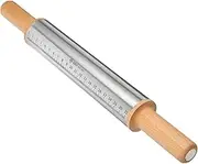 Zerodeko Stainless Steel Rolling Pin with Wooden Handle Non Stick Dough Roller with Scale Baking Accessory for Pizza Pasta Cookie Pastry