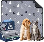 WanpeeGoo Washable Pee Pads, Puppy Pee Pad for Dogs, 2 Pack Absorbent Reusable Training Dog Pads Pet Puppy Pads, Non-Slip Potty Pads for Whelping, Playpen, Crate, Bed, Grey 24"x24"