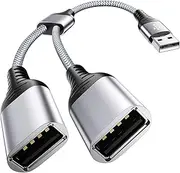 USB Splitter, USB 2.0 A Male to 2 Dual Female Jack Y Splitter Hub Power Cord Extension Adapter Cable
